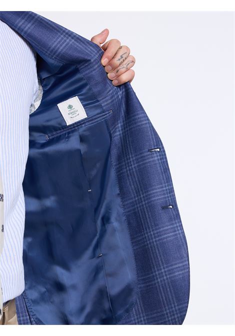 SINGLE-BREASTED CHECKED WOOL BLEND TAILORED JACKET - BLUE - LUIGI